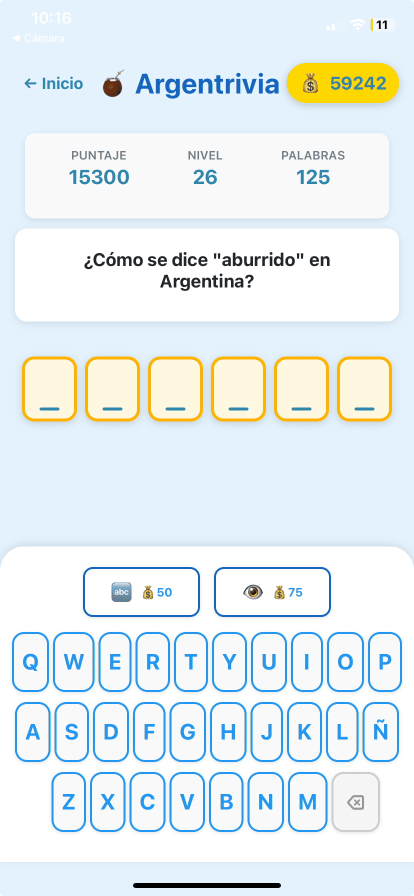 Gameplay de Argentrivia - Completando palabras